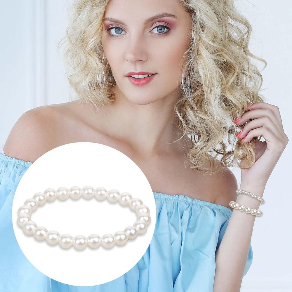 5 Stretchable White Pearl Bracelets For Daily Ele… - image 6